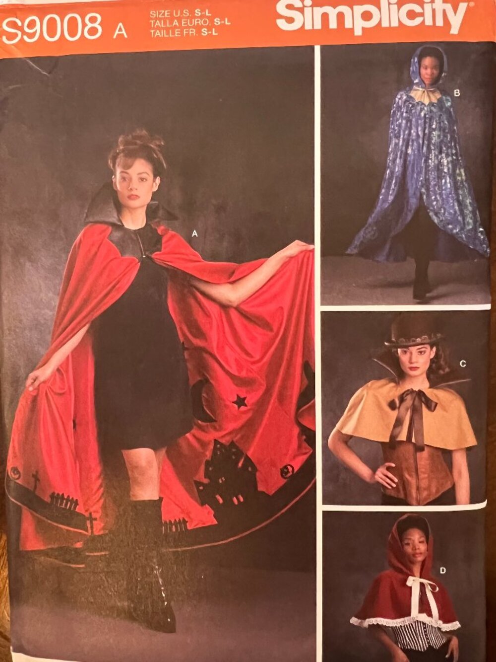 Halloween Cape Hooded Costume Sewing Pattern Simplicity R11561 Misses S-L Uncut